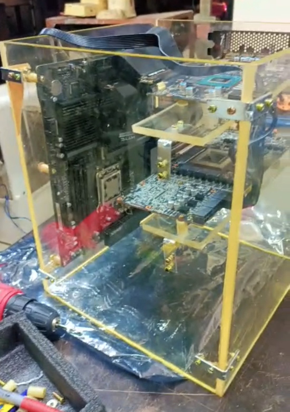 The compute assembly mounted on its frame before immersion